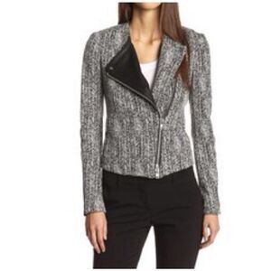 THEORY biker zip black white jacket size 4
